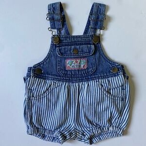 Vintage Baby Okie Dokie Romper Size 6 Months Jeans Girls Stripes Bubble Overalls